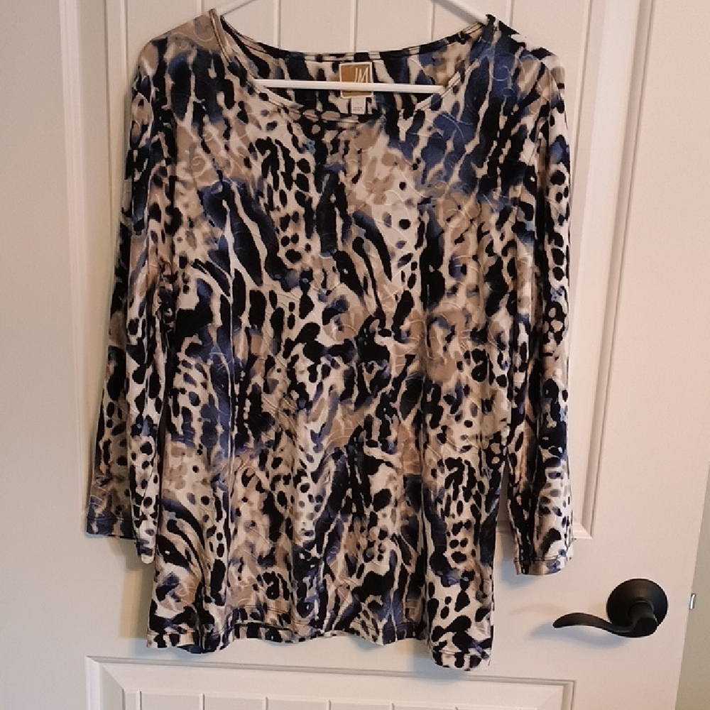Woman's JM Collection Abstract Print 3/4 Sleeve Top- Size Large